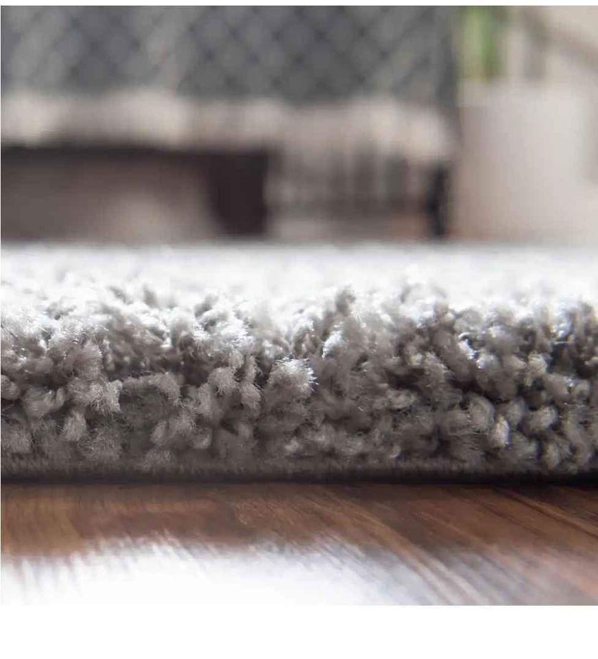 Grey Round Shag Area Rug 7.6x7.6 ft Carpet