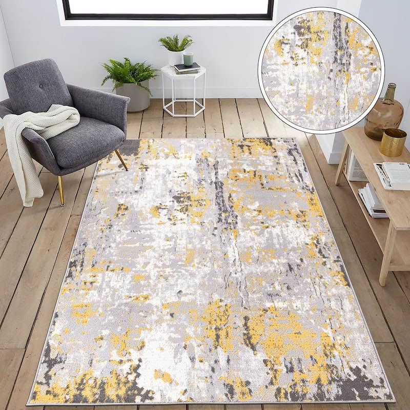 Ivory Area Rug 8x10 ft Grey Carpet