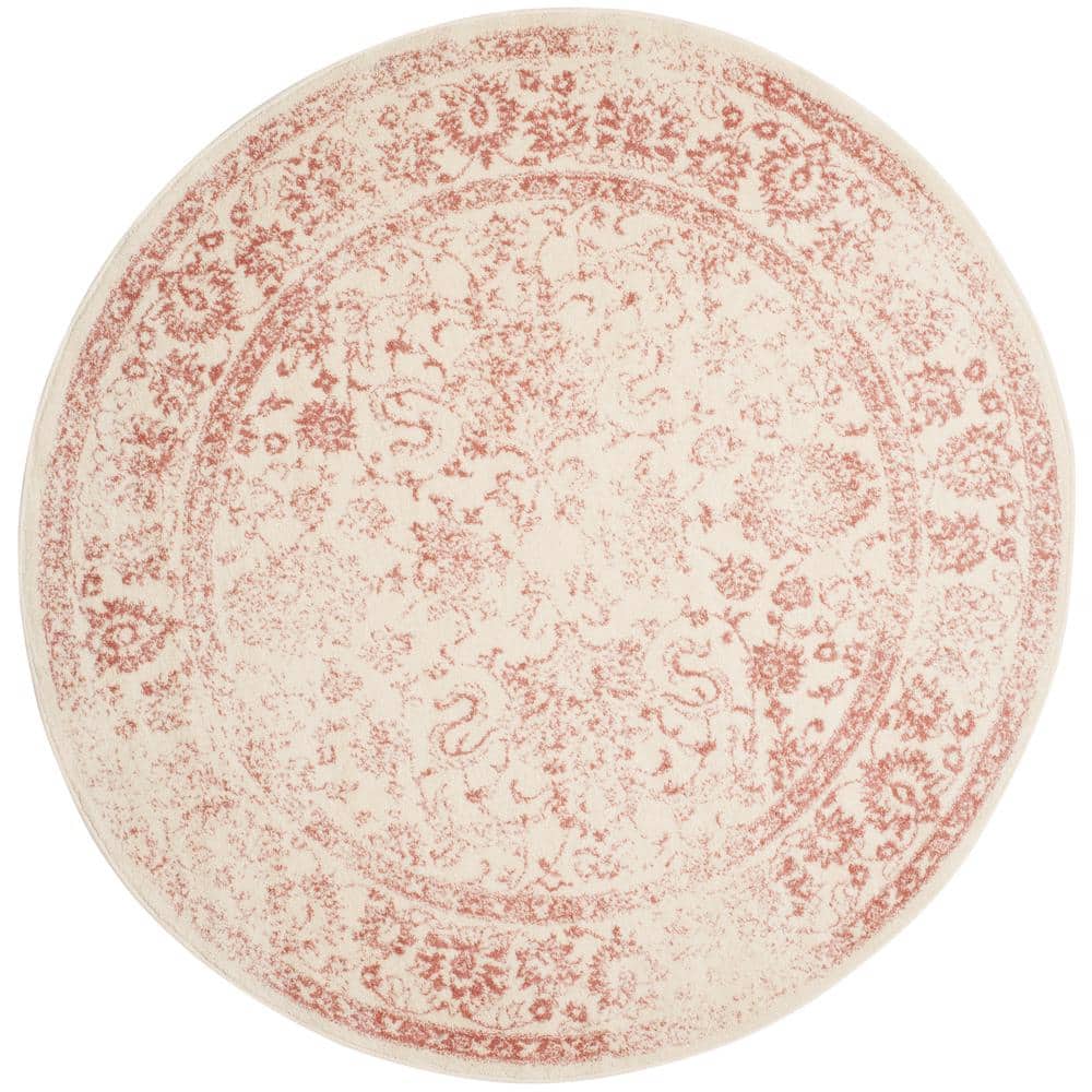 Chic Distressed Rug Ivory Pink Round Area Rug 6.7x6.7 ft