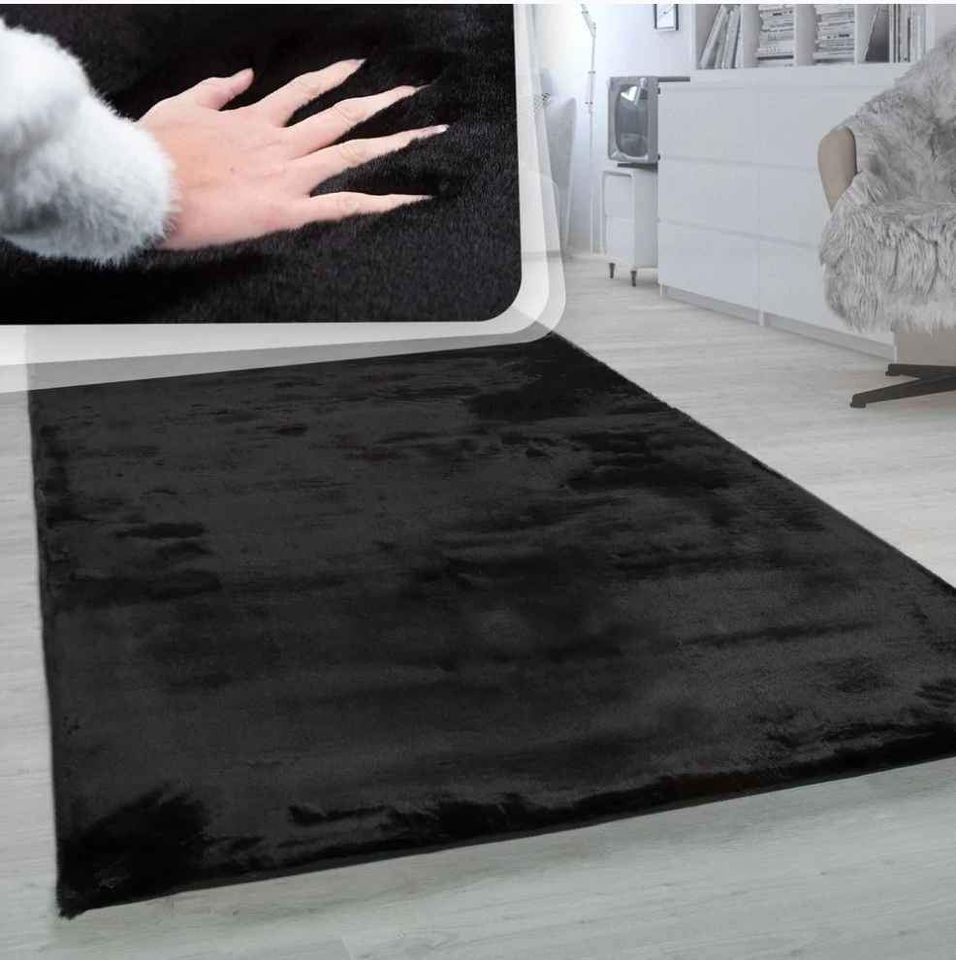 Jet Black Rabbit Fur Area Rug 6'7x9'6 ft Fluffy Shag Rug
