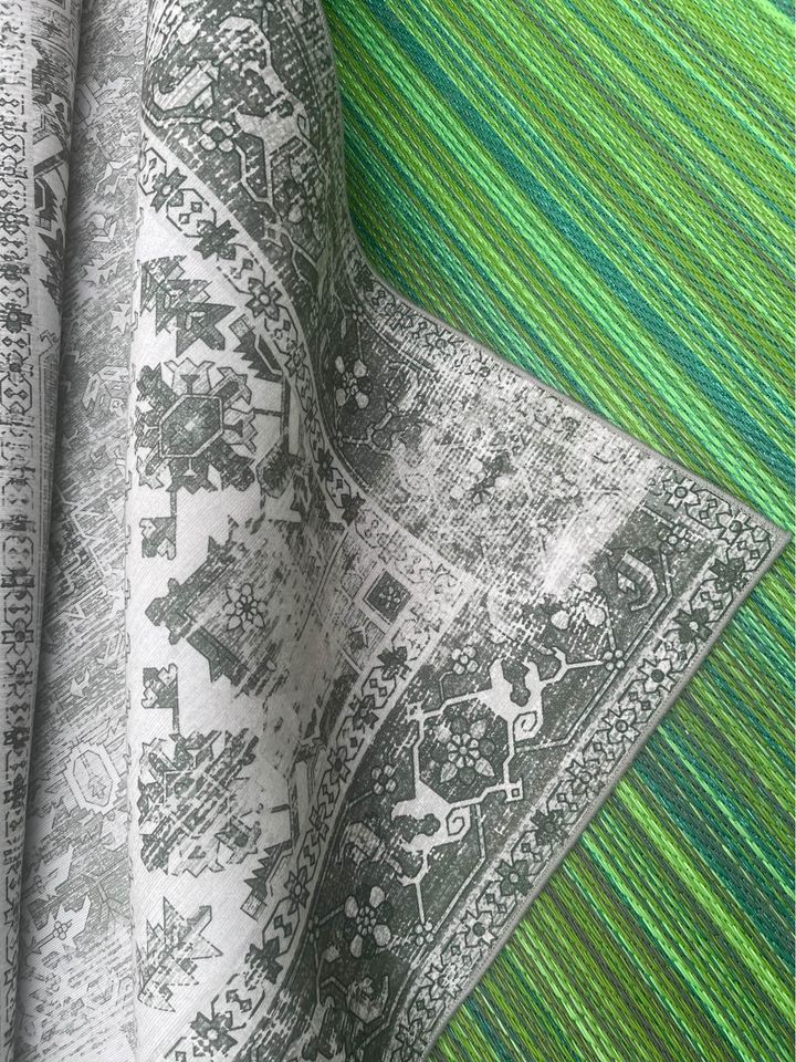 Green and Grey Rug 6x6ft Square Carpet