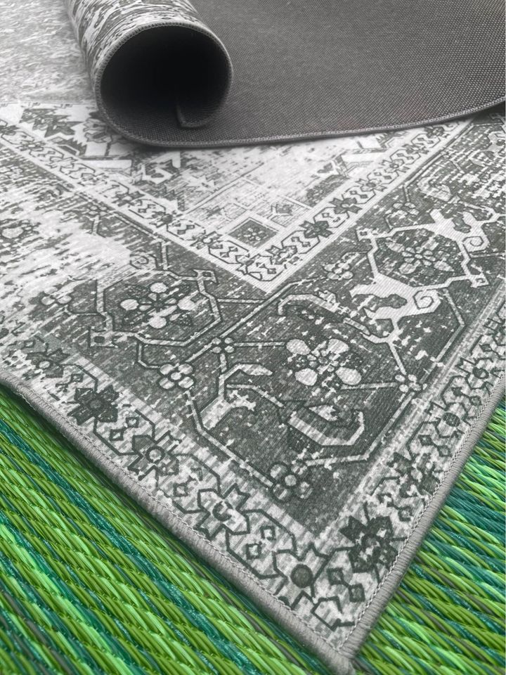 Green and Grey Rug 6x6ft Square Carpet
