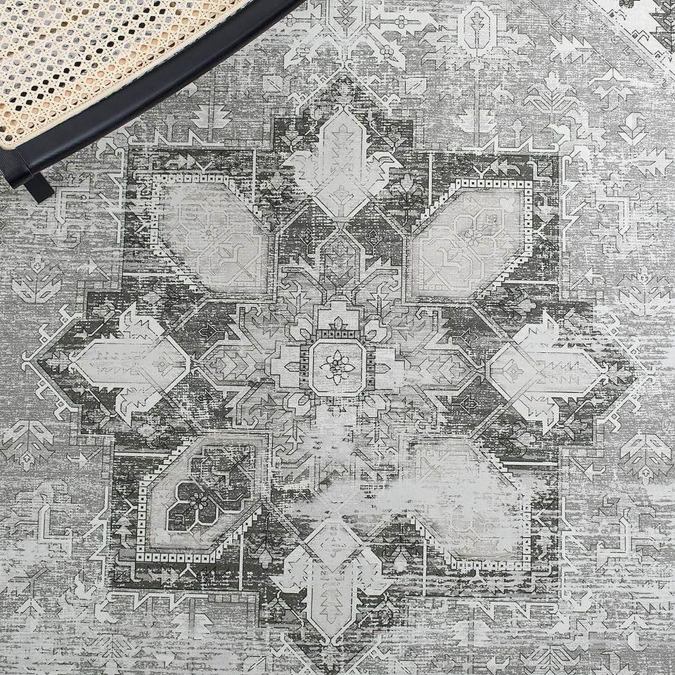 Green and Grey Rug 6x6ft Square Carpet