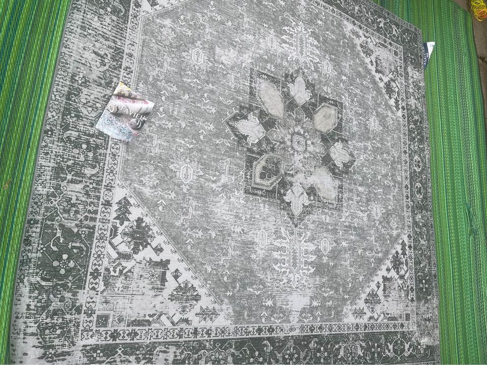 Green and Grey Rug 6x6ft Square Carpet