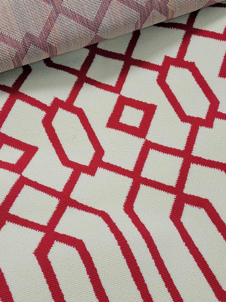 Red Ivory Pattern Outdoor Indoor Area Rug 8x10 ft Geometric Rug