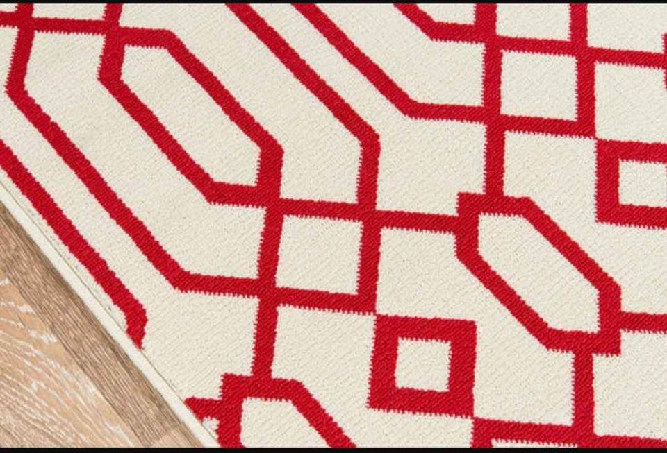 Red Ivory Pattern Outdoor Indoor Area Rug 8x10 ft Geometric Rug