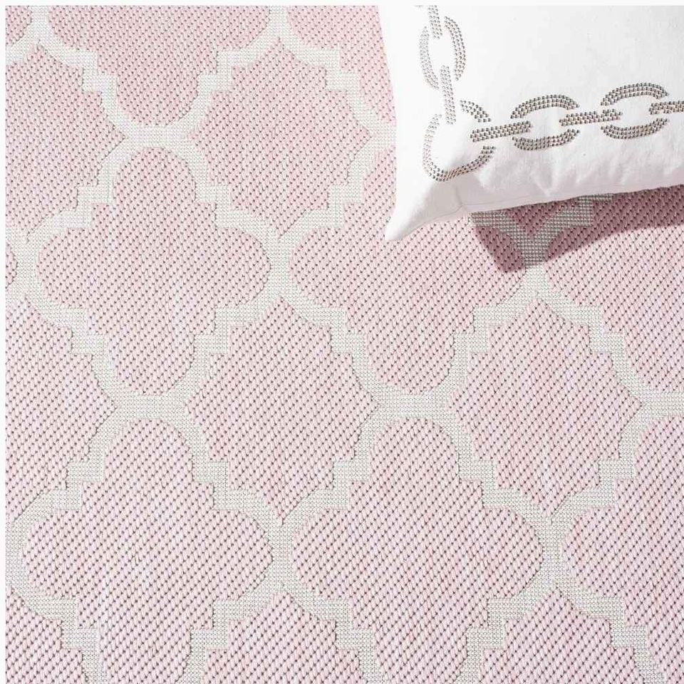 Lattice Outdoor Carpet 8x10 Pink Ivory Area Rug