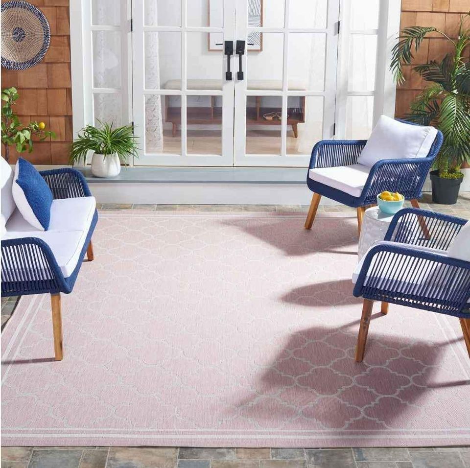 Lattice Outdoor Carpet 8x10 Pink Ivory Area Rug