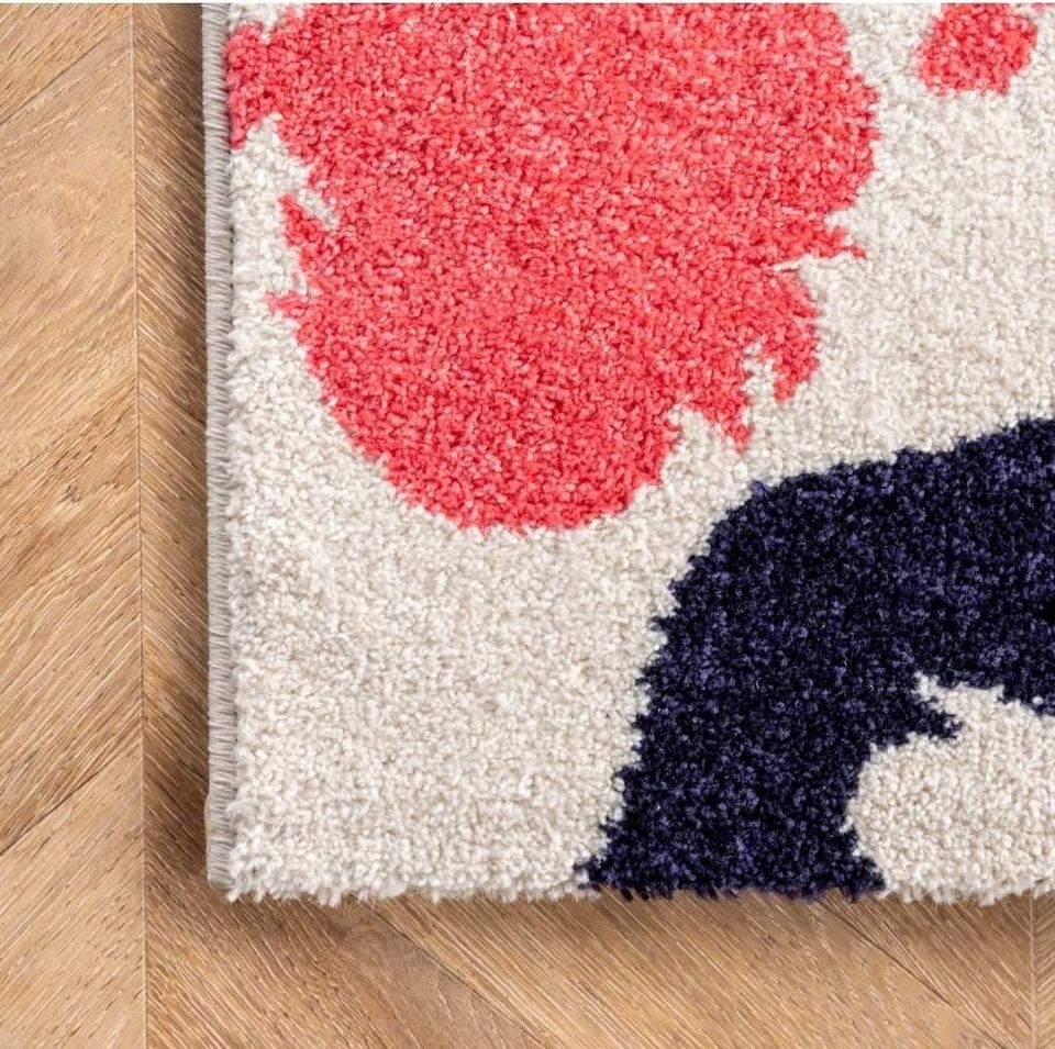 Hand-print Impressionist Area rug 8x10 Red Yellow Ivory Carnival Area Rug