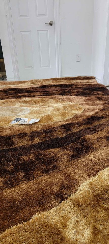 Gold Polyester Shag Area Rug 8x10 Luxurious Carpet