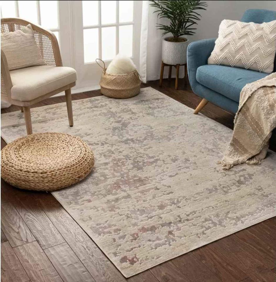 Premium Polyester Rug 7'6x9'7ft Beige Grey Cream Polyester Area Rug
