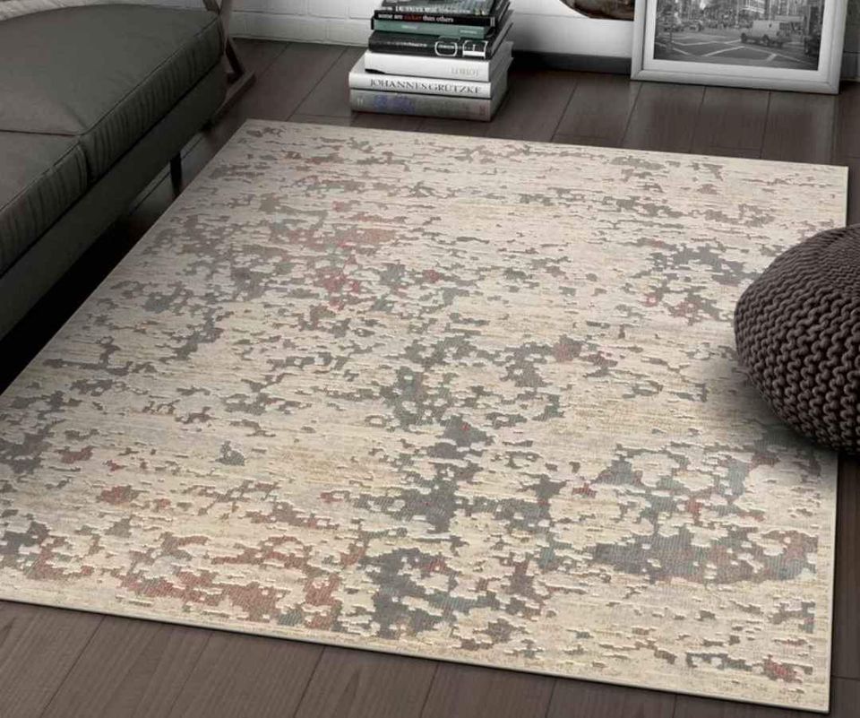 Premium Polyester Rug 7'6x9'7ft Beige Grey Cream Polyester Area Rug