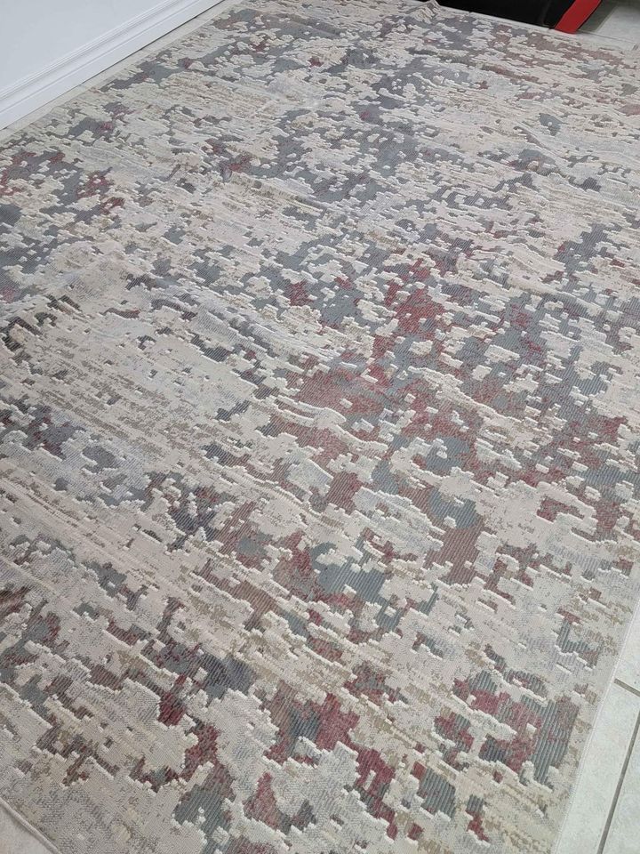 Premium Polyester Rug 7'6x9'7ft Beige Grey Cream Polyester Area Rug