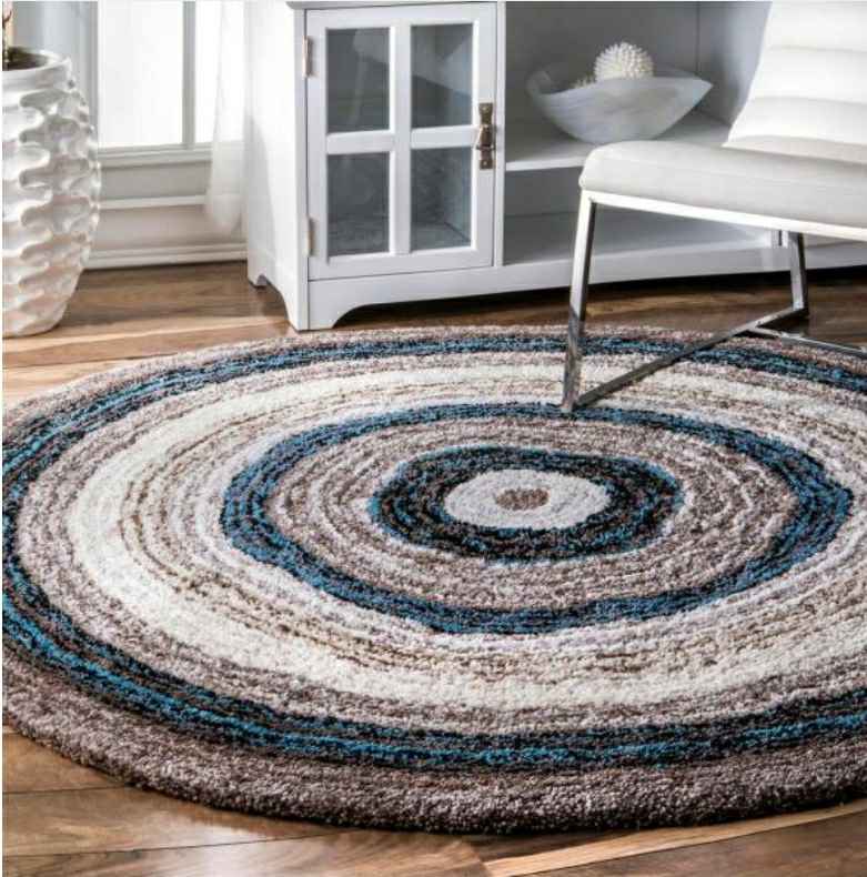 New 8' x 8' Blue Grey Hand-tufted Round Shag Rug by Nuloom