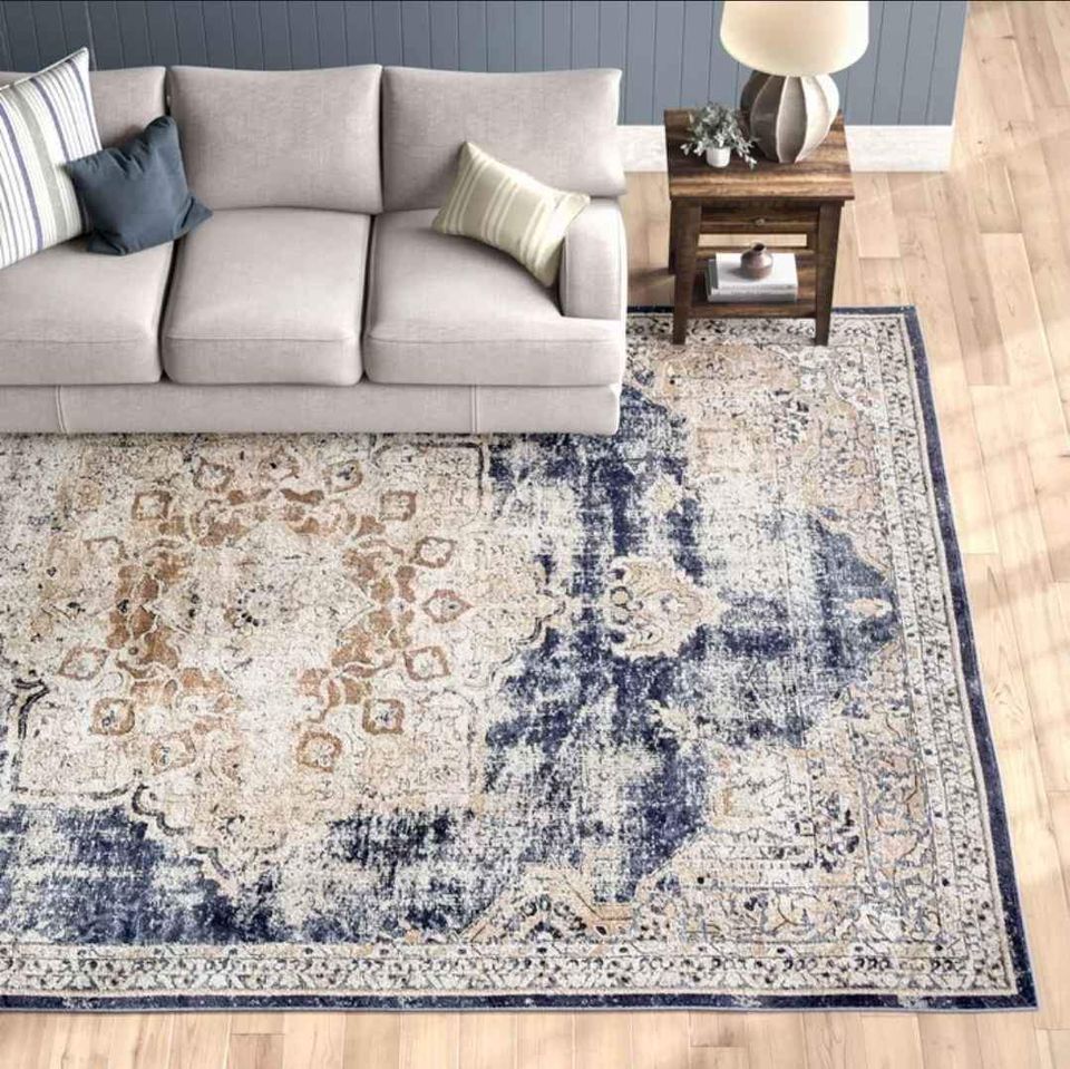 Chenille Oriental Area rug 9'0 x 12'2 ft Villa Blue Rug