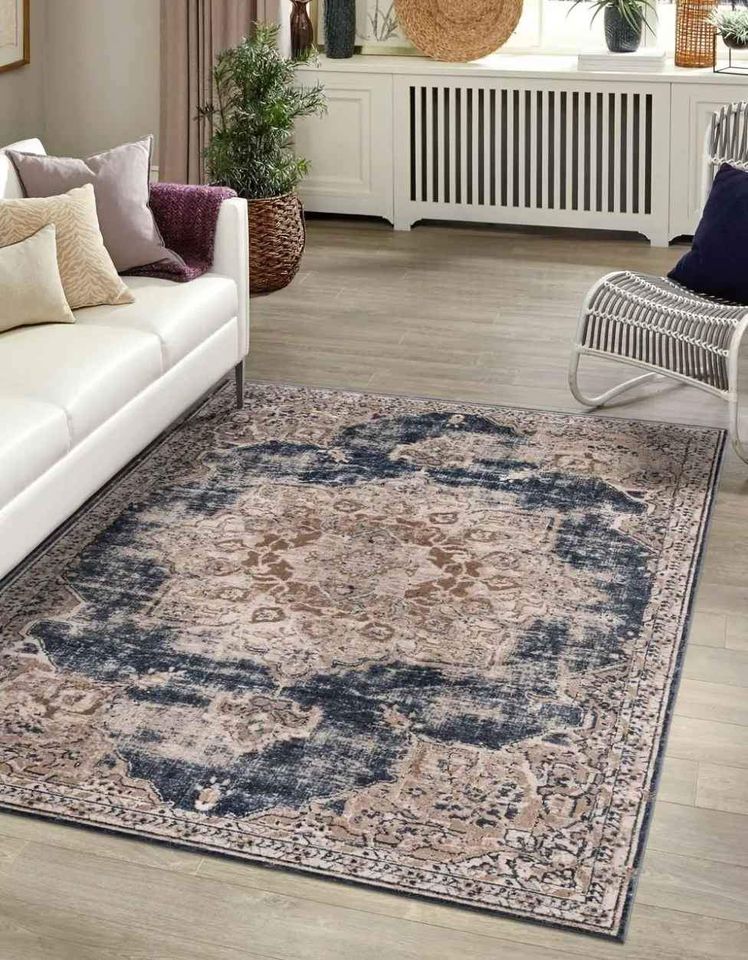 Chenille Oriental Area rug 5'0 x 8'0 ft Villa Blue Rug
