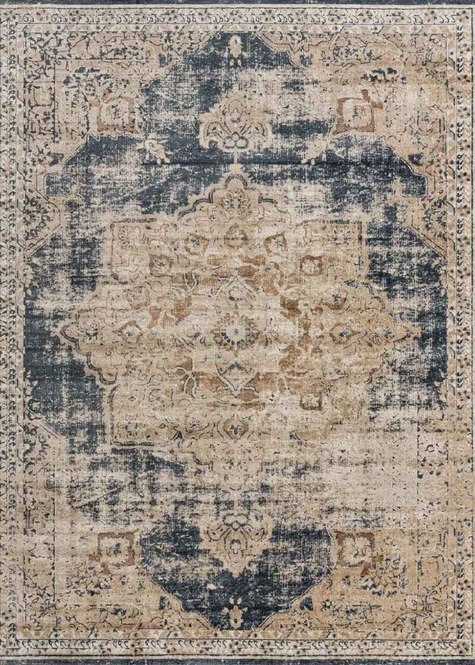 Chenille Oriental Area rug 5'0 x 8'0 ft Villa Blue Rug