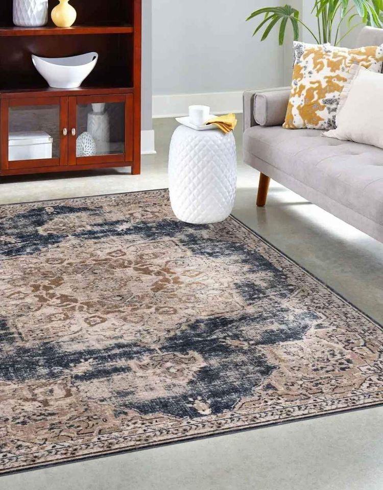 Chenille Oriental Area rug 5'0 x 8'0 ft Villa Blue Rug