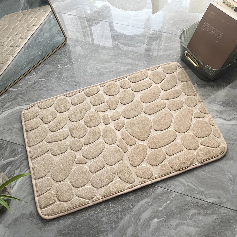 Embossed Pebble Bath Mat - Memory Foam Absorbent Floor Rug, Non-Slip Indoor Door Mat, Soft Bathroom Accessory