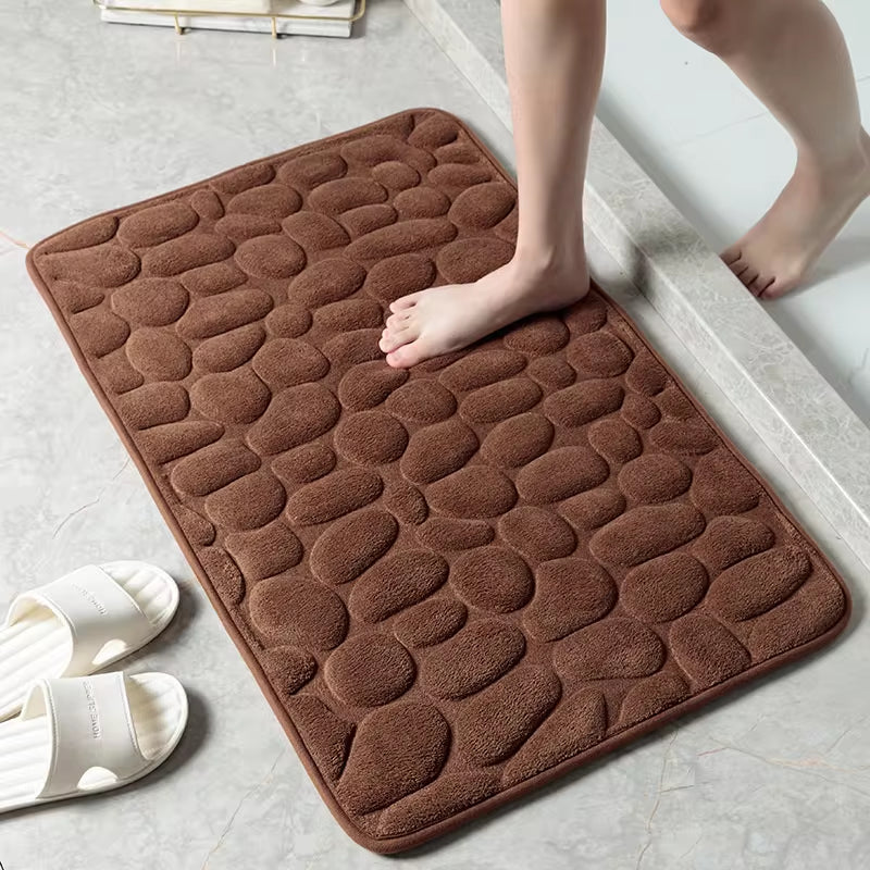 Cobblestone Embossed Memory Foam Bath Mat - Non-Slip Bathroom Rug for Shower, Bathtub, Wash Basin, and Floor