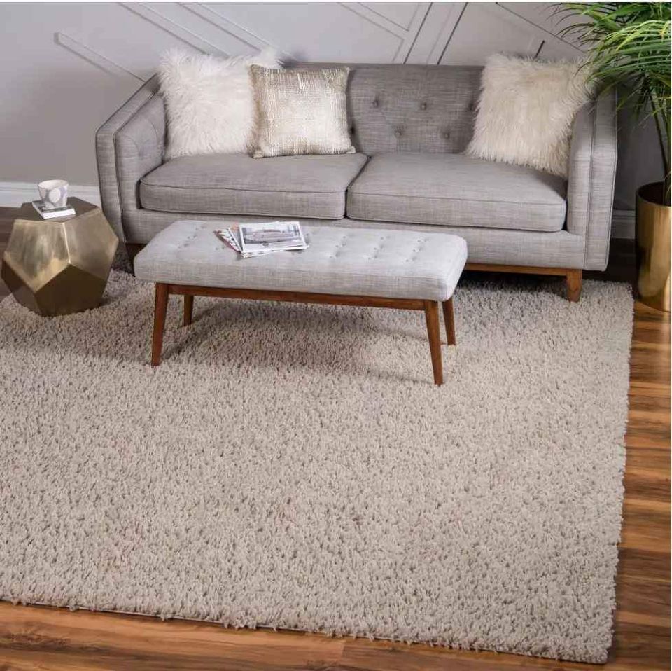 Linen Shag Area Rug 10x10 Sq Beige Taupe Rug