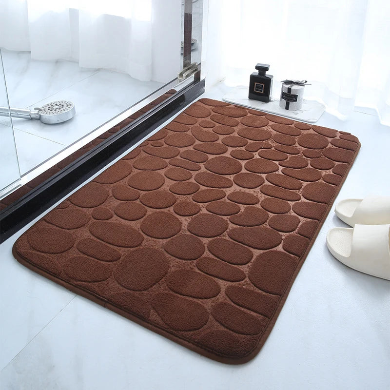 Embossed Pebble Bath Mat - Memory Foam Absorbent Floor Rug, Non-Slip Indoor Door Mat, Soft Bathroom Accessory