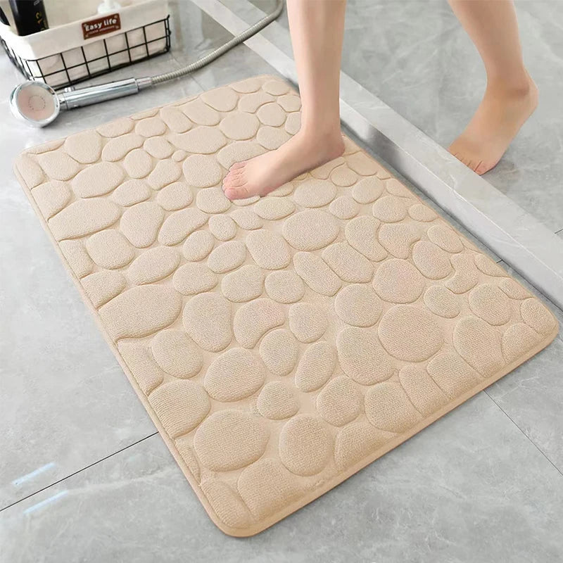 Embossed Pebble Bath Mat - Memory Foam Absorbent Floor Rug, Non-Slip Indoor Door Mat, Soft Bathroom Accessory