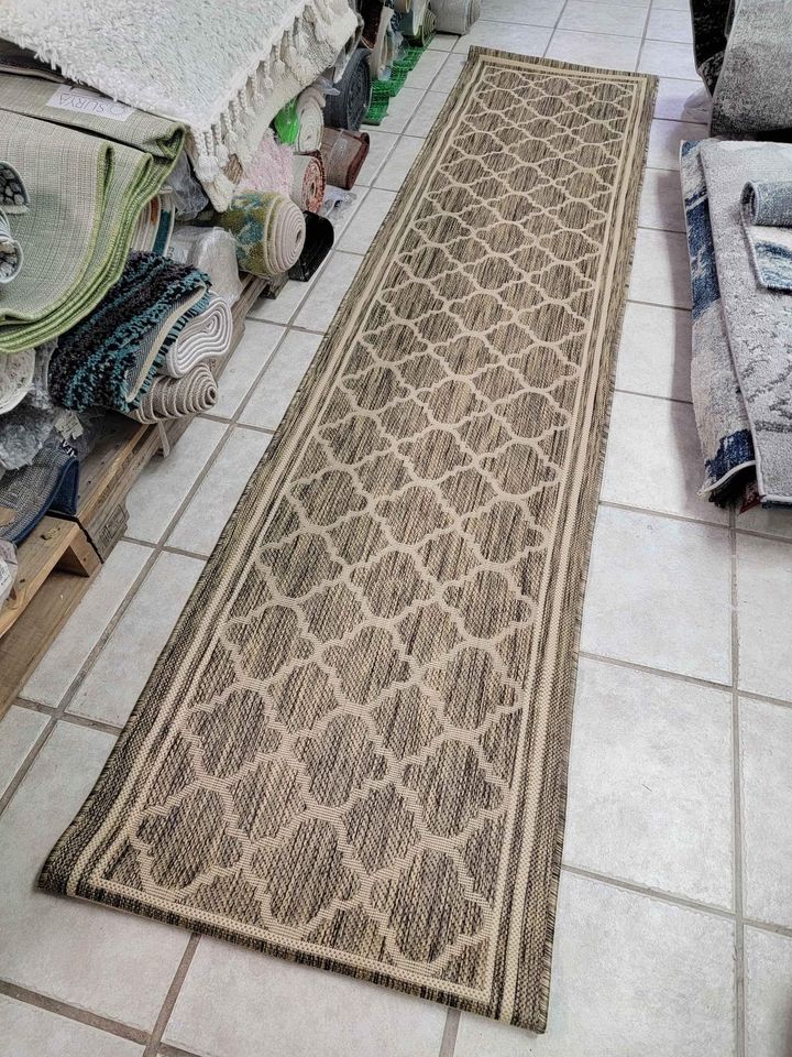 Brown Beige Motif Runner Rug | 2.6' x 10'