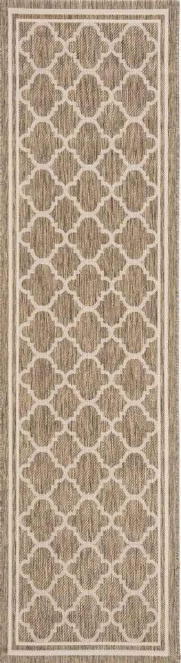 Brown Beige Motif Runner Rug | 2.6' x 10'