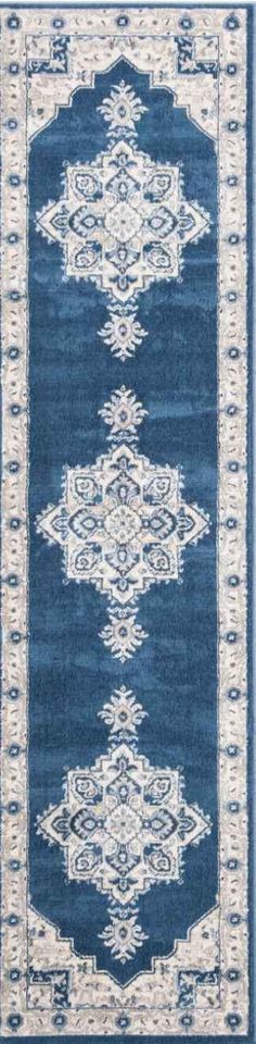 Craftsman 2.6x12ft Blue Grey Ivory Runner Rug