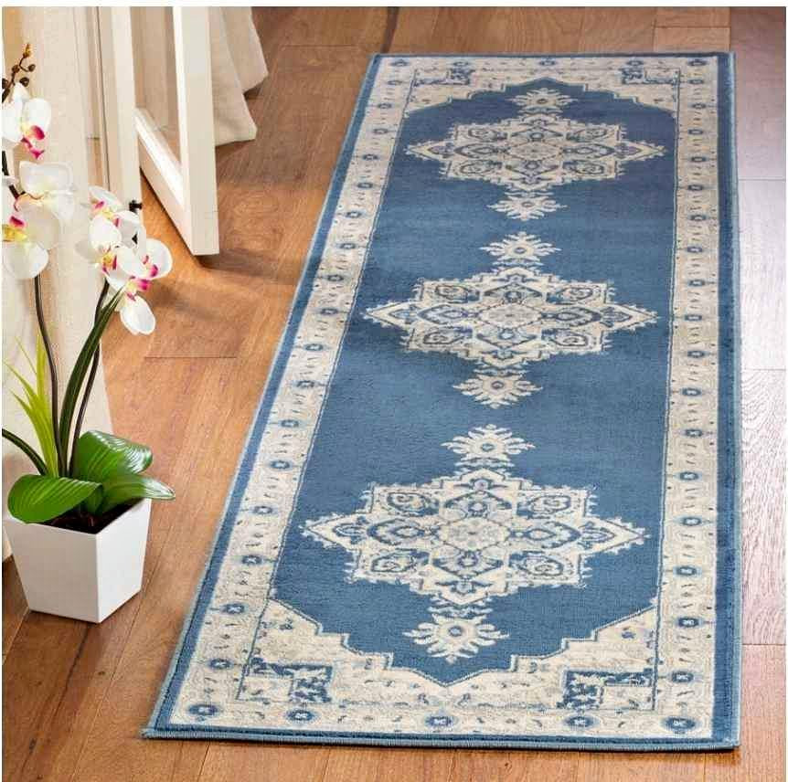 Craftsman 2.6x12ft Blue Grey Ivory Runner Rug