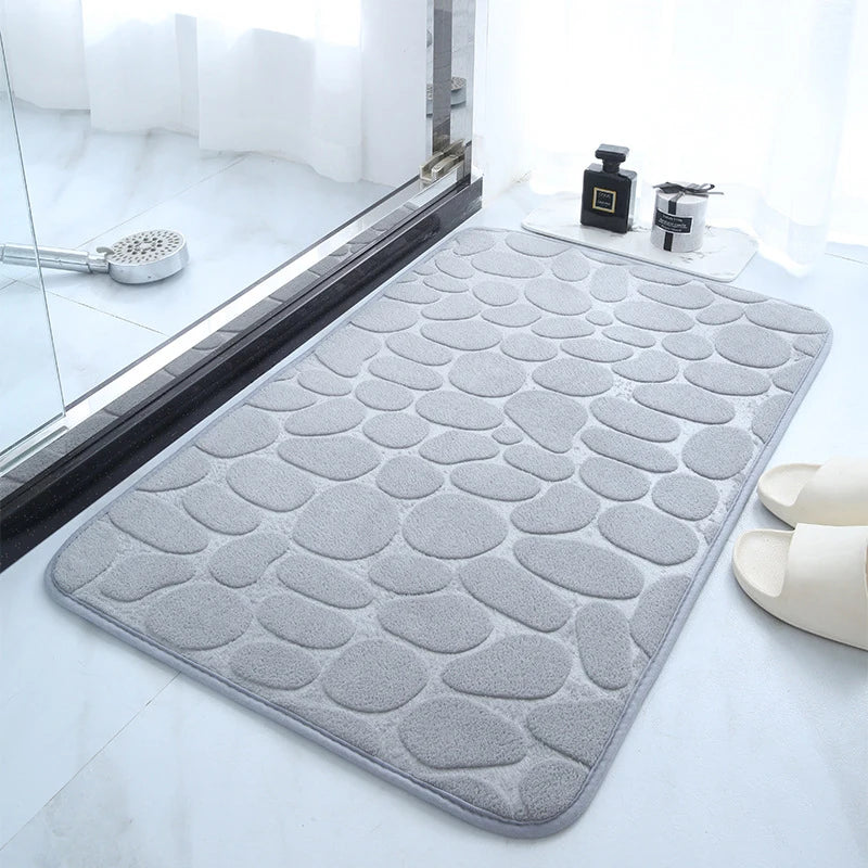 Embossed Pebble Bath Mat - Memory Foam Absorbent Floor Rug, Non-Slip Indoor Door Mat, Soft Bathroom Accessory