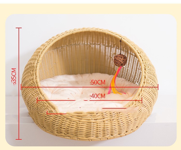 Woven Cat And Pet Nest Cozy Gourd-Shaped Cat Bed – Stylish Rattan-Like Plastic Design