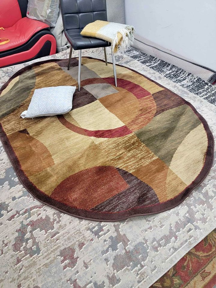 Geometric Brown Red Area rug 5x7 Brown Red Grey Ellipse Carpet