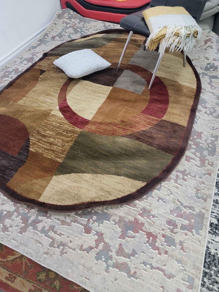 Geometric Brown Red Area rug 5x7 Brown Red Grey Ellipse Carpet