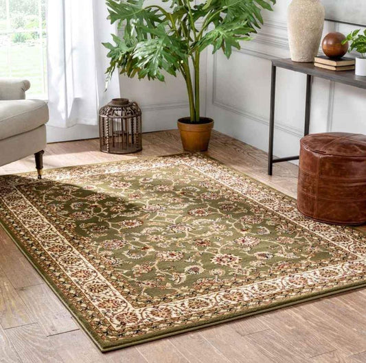 Classic Green 5x7 Green Red Traditional Area Rug