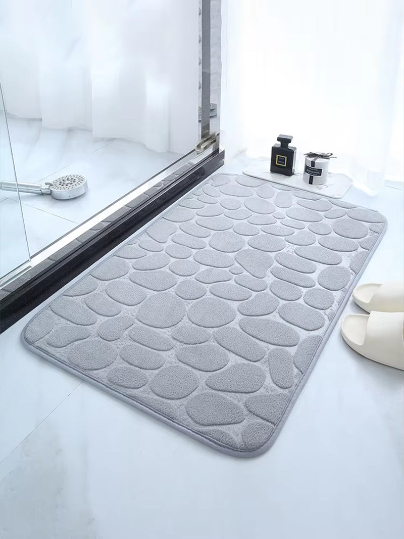 Embossed Pebble Bath Mat - Memory Foam Absorbent Floor Rug, Non-Slip Indoor Door Mat, Soft Bathroom Accessory