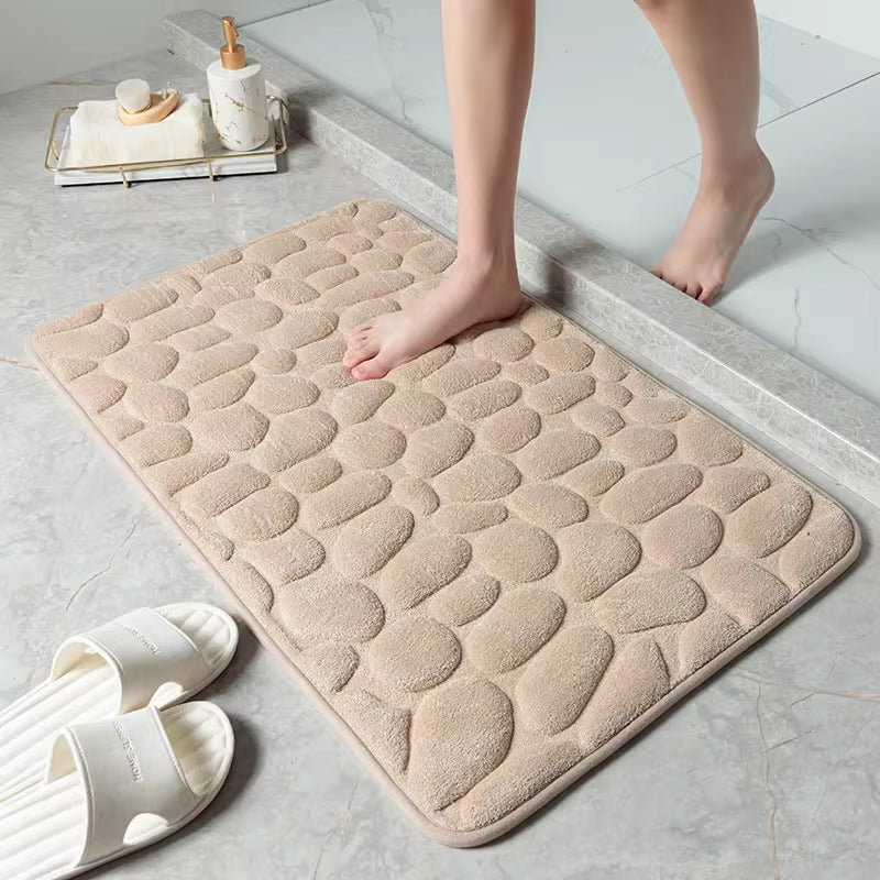 Cobblestone Embossed Memory Foam Bath Mat - Non-Slip Bathroom Rug for Shower, Bathtub, Wash Basin, and Floor