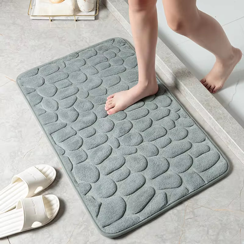 Cobblestone Embossed Memory Foam Bath Mat - Non-Slip Bathroom Rug for Shower, Bathtub, Wash Basin, and Floor