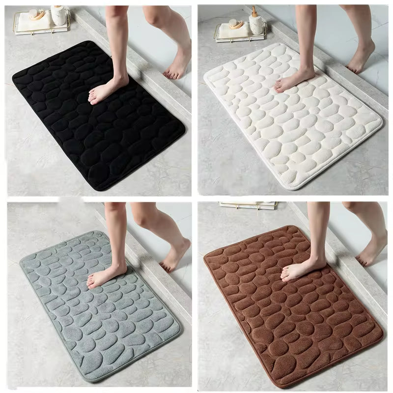 Cobblestone Embossed Memory Foam Bath Mat - Non-Slip Bathroom Rug for Shower, Bathtub, Wash Basin, and Floor