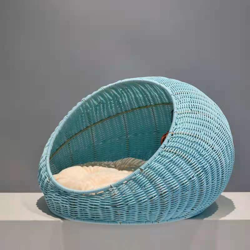 Woven Cat And Pet Nest Cozy Gourd-Shaped Cat Bed – Stylish Rattan-Like Plastic Design