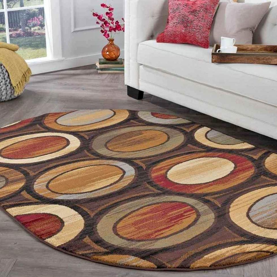 Ellipse Rug 6'7x9'6 ft  Brown Red Beige Oval Area Rug