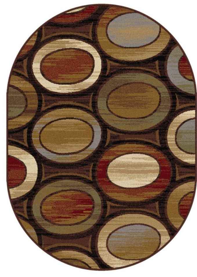 Ellipse Rug 6'7x9'6 ft  Brown Red Beige Oval Area Rug