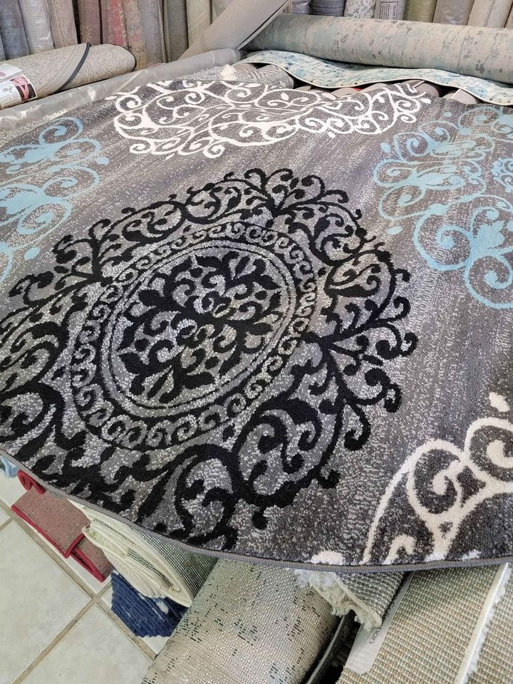 Motifs Grey Blue rug 6'6x6'6ft Round Area Rug