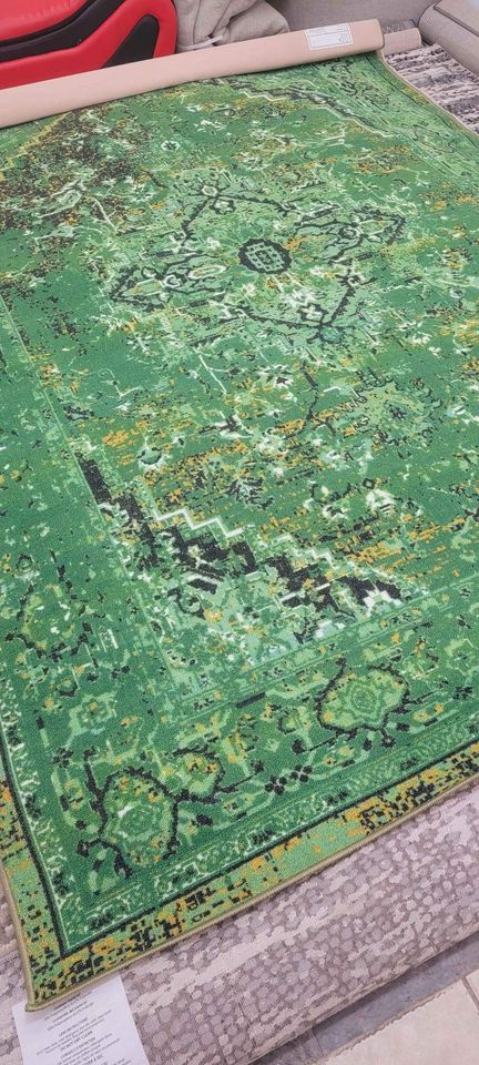 Vintage Reiko Green Area Rug 6'7x9 Green Black Medallion Area Rug