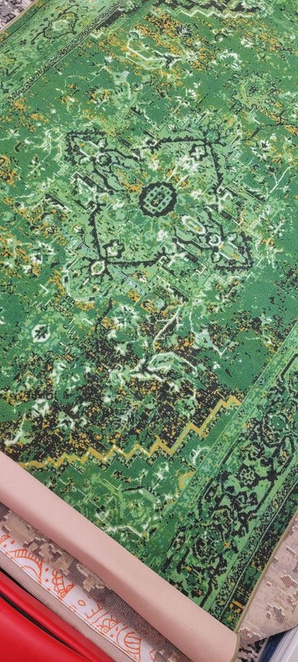 Vintage Reiko Green Area Rug 6'7x9 Green Black Medallion Area Rug