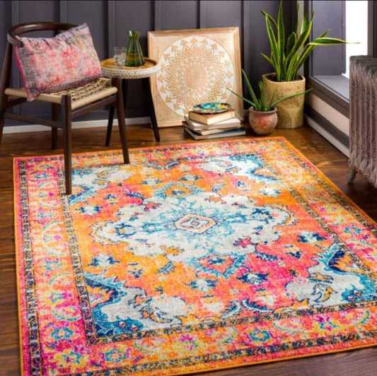 HAP 6'7x9'7 ft Orange Blue Multi Medallion Area Rug