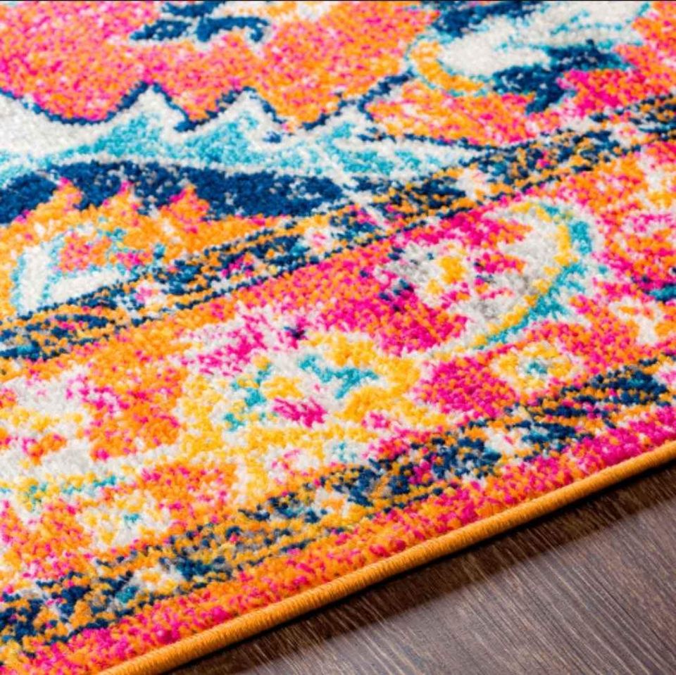 HAP 6'7x9'7 ft Orange Blue Multi Medallion Area Rug