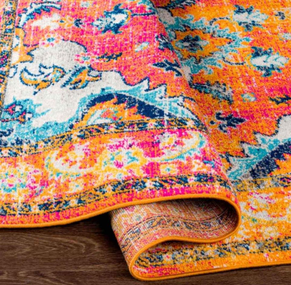 HAP 6'7x9'7 ft Orange Blue Multi Medallion Area Rug