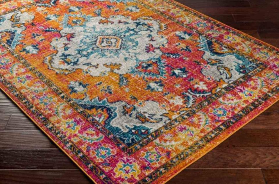 HAP 6'7x9'7 ft Orange Blue Multi Medallion Area Rug
